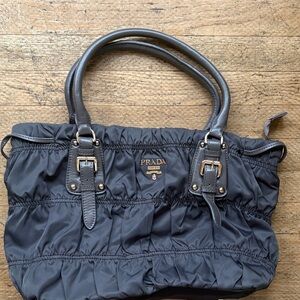 Prada Dark Gray Ruched Shoulder Bag